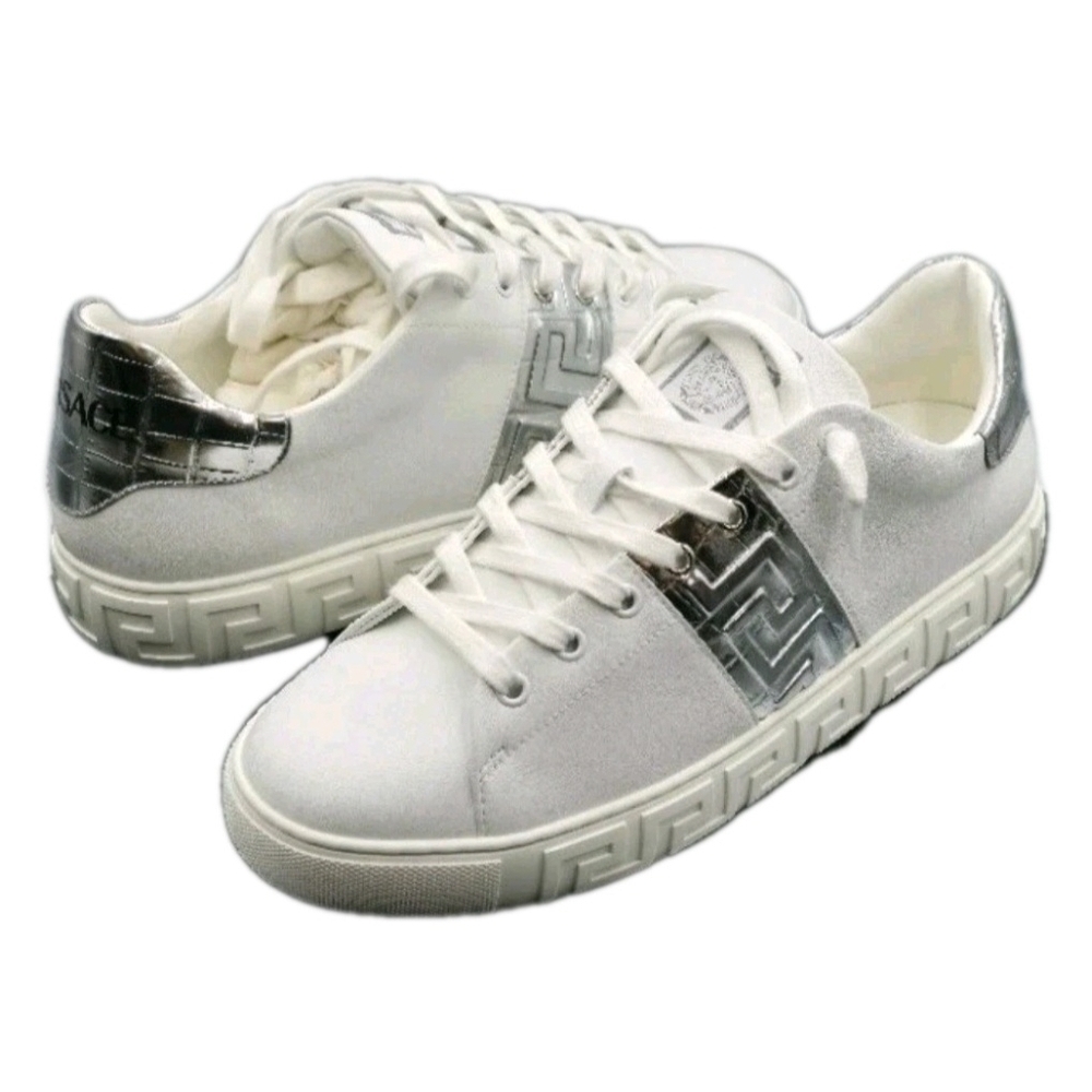 Versace Croc-Print Wht Silver Leather (Unisex) Snkers EU 40 /US Mens Sz 7 Wmns 9 - Picture 6 of 11